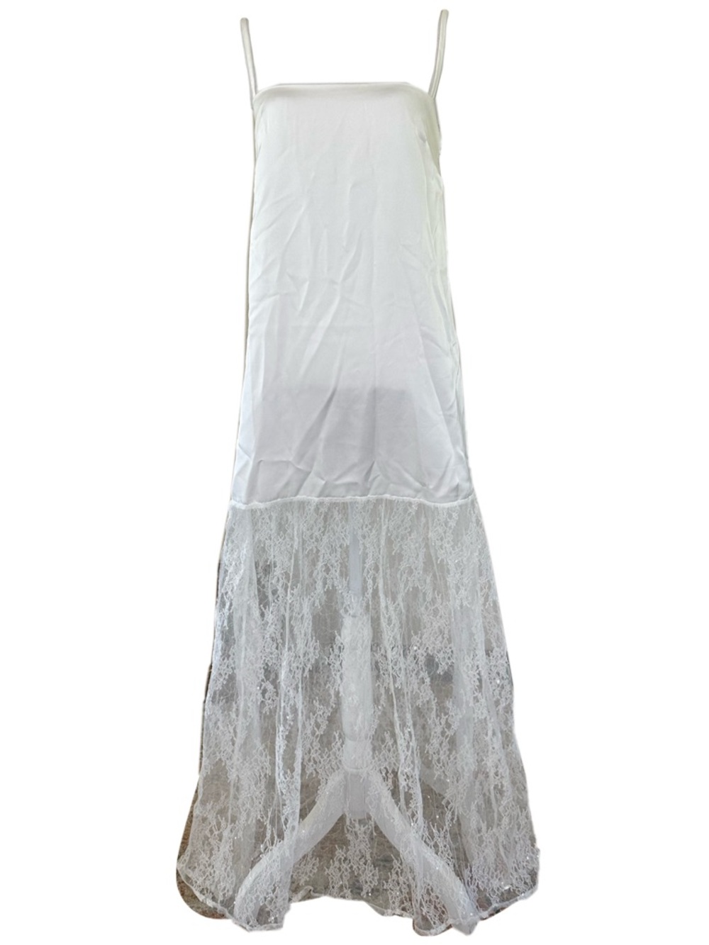 Showpo White Lace-Hem Maxi Slip Dress